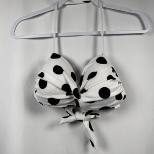 Bar III White and Black Polka Dot Bikini Top L
